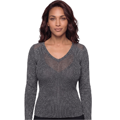 Maglia manica lunga scollo a V lana-seta con lurex Fraly