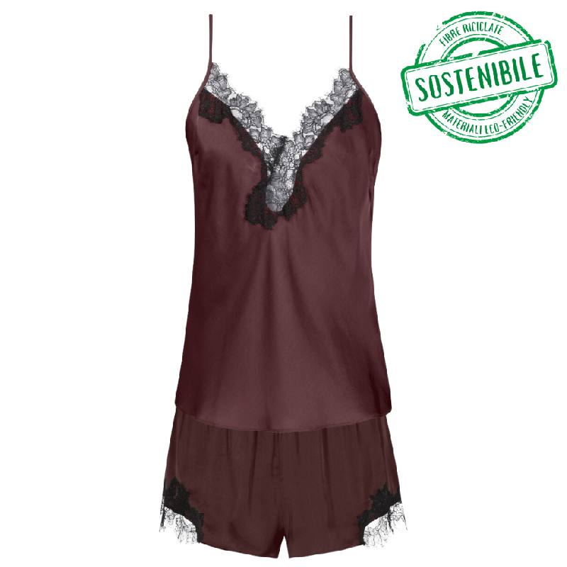 Pigiama set in viscosa e pizzo Luxury Mey Hot Maroon