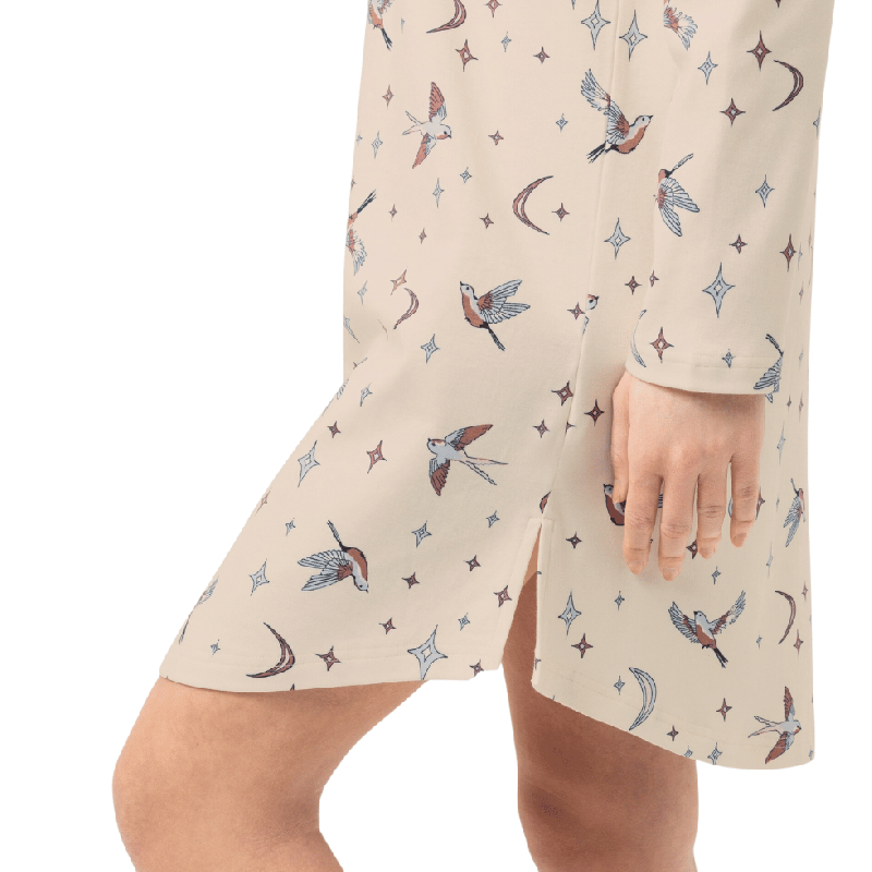 Camicia da Notte Cotone Mey Winter Birds Almond Milk