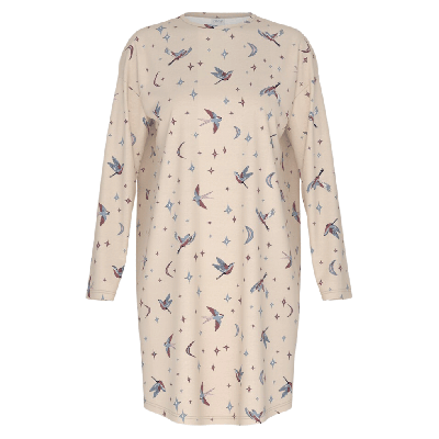 Camicia da Notte Cotone Mey Winter Birds Almond Milk