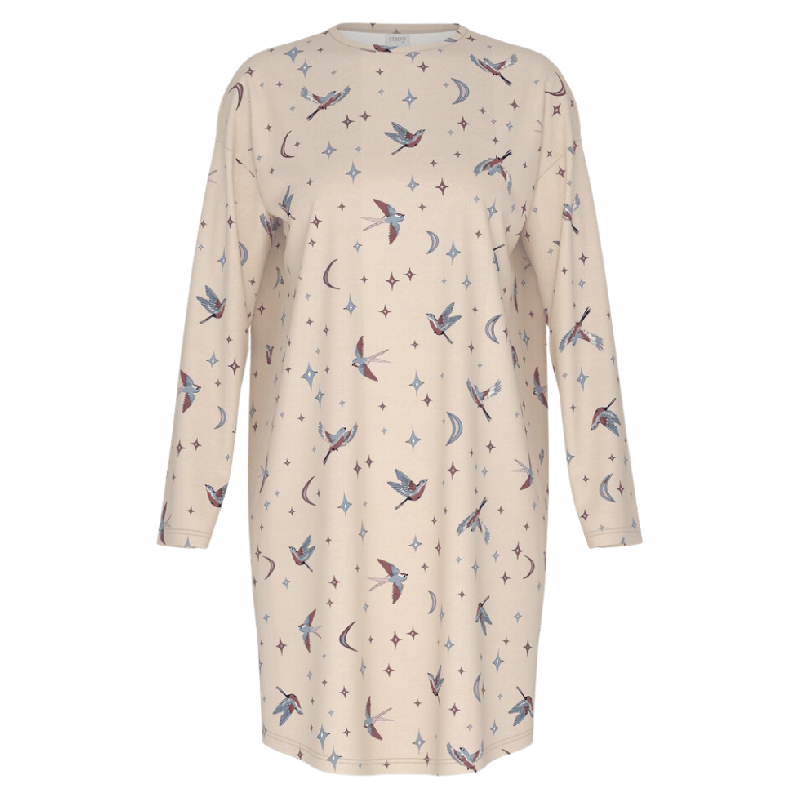 Camicia da Notte Cotone Mey Winter Birds Almond Milk
