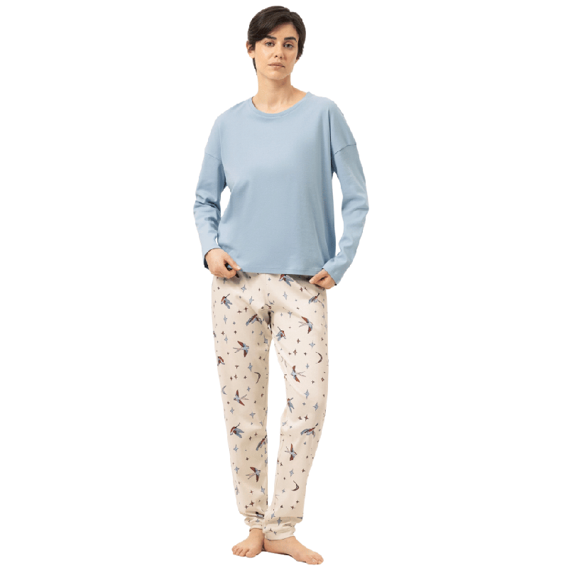 Pigiama in Cotone Mey Winter Birds Almond Milk