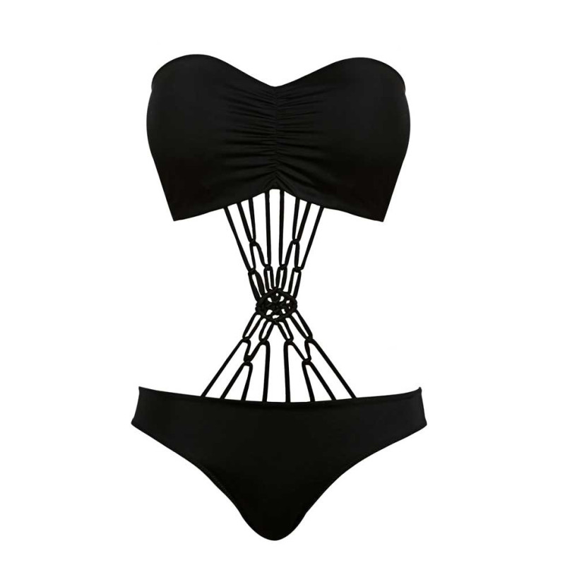 FL-AS4056BLK - Monokini a fascia Macrame - nero