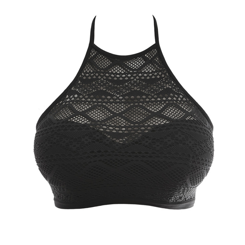 FL-AS3973BLK  -Fascia costume Sundance con crop top effetto uncinetto - Nero