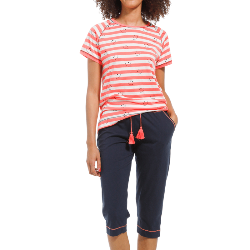 Pigiama capri salmone bianco blu Rebelle