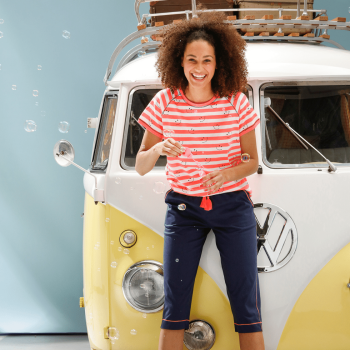 RE-21221-417-2- Pigiama manica corta a righe con smile - multicolore