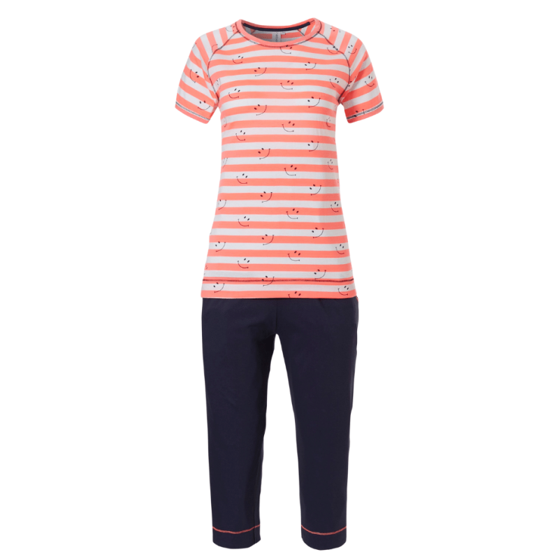 RE-21221-417-2- Pigiama manica corta a righe con smile - multicolore