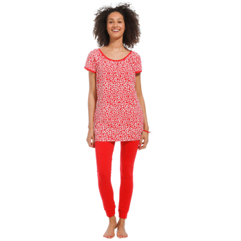 RE-21221-404-3- Pigiama con leggings e maximaglia a cuori - rosso e bianco
