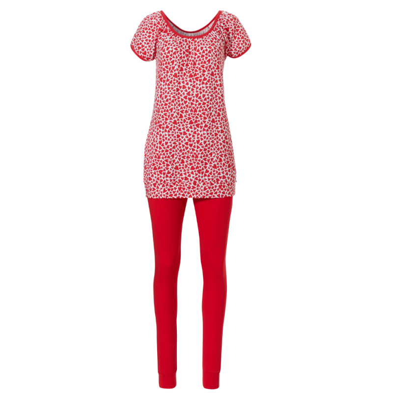 RE-21221-404-3- Pigiama con leggings e maximaglia a cuori - rosso e bianco