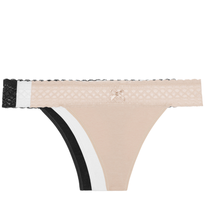 VA-94673-M35- Tripack tanga in cotone Les Cotons- beige bianco nero
