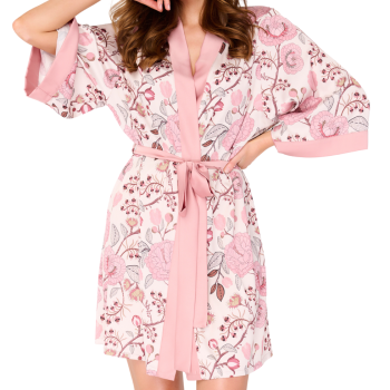 EN-M11/8 - Vestaglia Kimono corta in raso Pink Garden - rosa