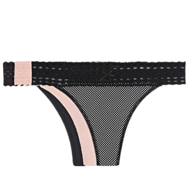 VA-94618-MP7- Tripack tanga in microfibra Les Quotidiens - nero beige pois