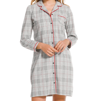 PA-15222-336-6- Camicia da notte aperta con fantasia tartan - grigio rosso