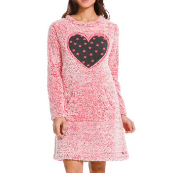 RE-81222-444-3-Camicia da notte in pile stampa cuore - rosa