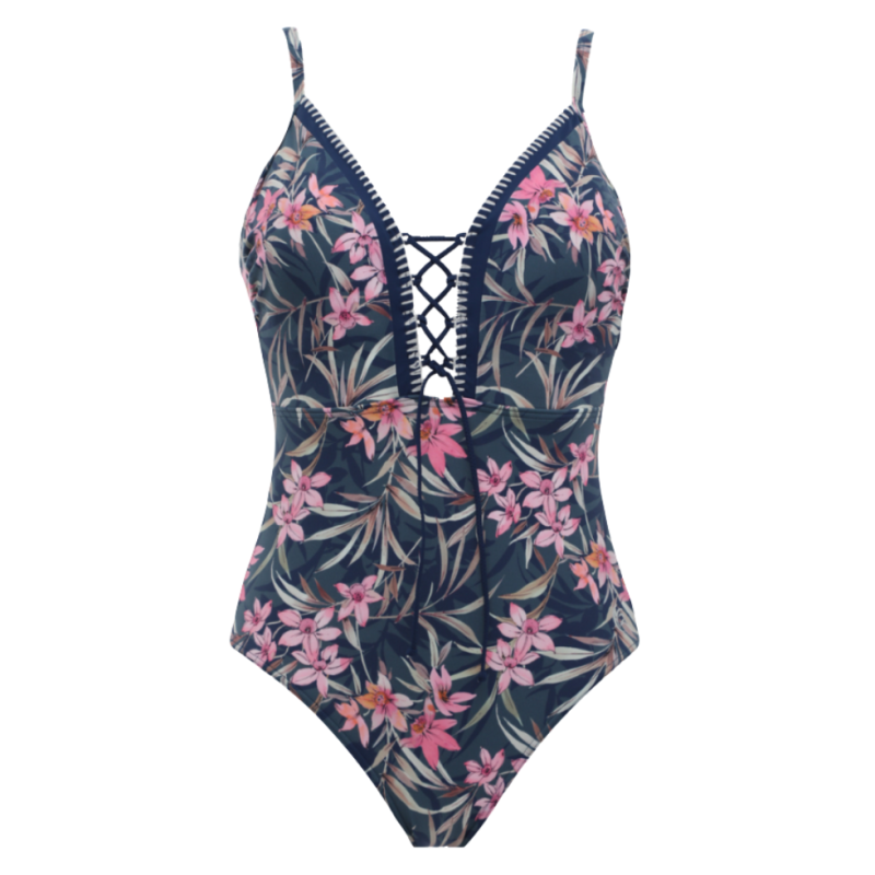 OL-32022- Costume intero a triangolo senza ferretto - fantasia tropicale