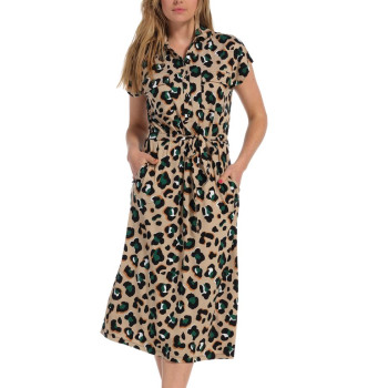 PA-16231-220-4- Abito in viscosa lungo fantasia animalier - beige nero