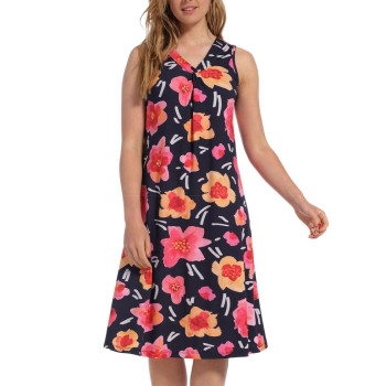 PA-16231-250-1- Abito in viscosa fantasia floreale - Dark blue