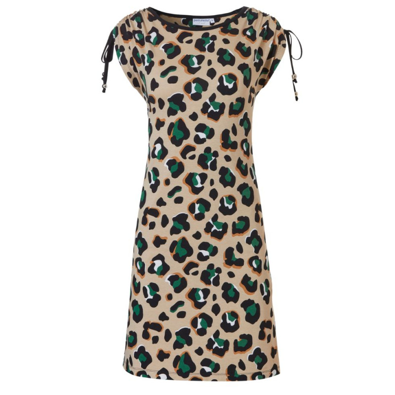 PA-16231-220-2- Abito in viscosa fantasia animalier - beige nero