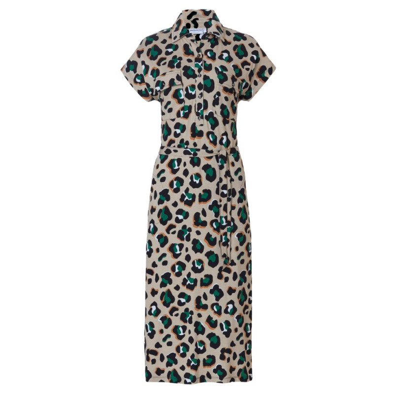 PA-16231-220-4- Abito in viscosa lungo fantasia animalier - beige nero