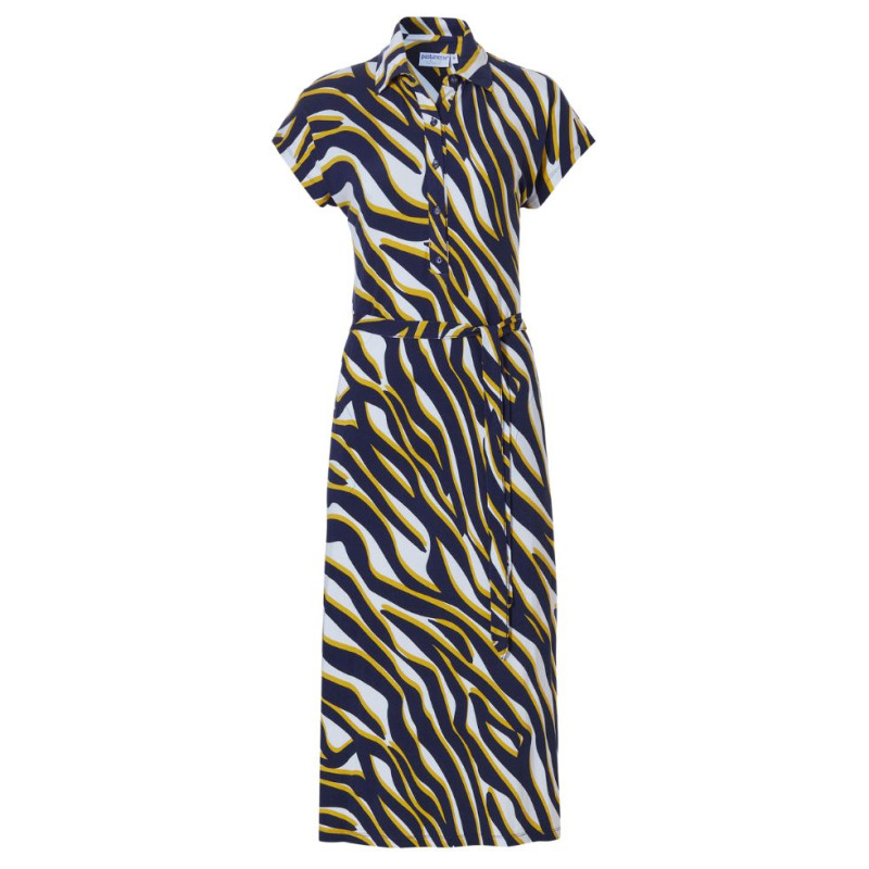 PA-16231-234-4- Abito in viscosa lungo fantasia animalier - nero bianco giallo