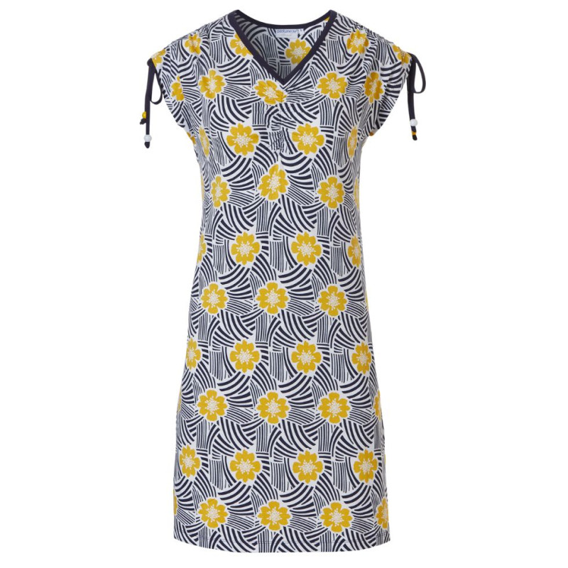 PA-16231-236-3- Abito in viscosa fantasia floreale - blu giallo