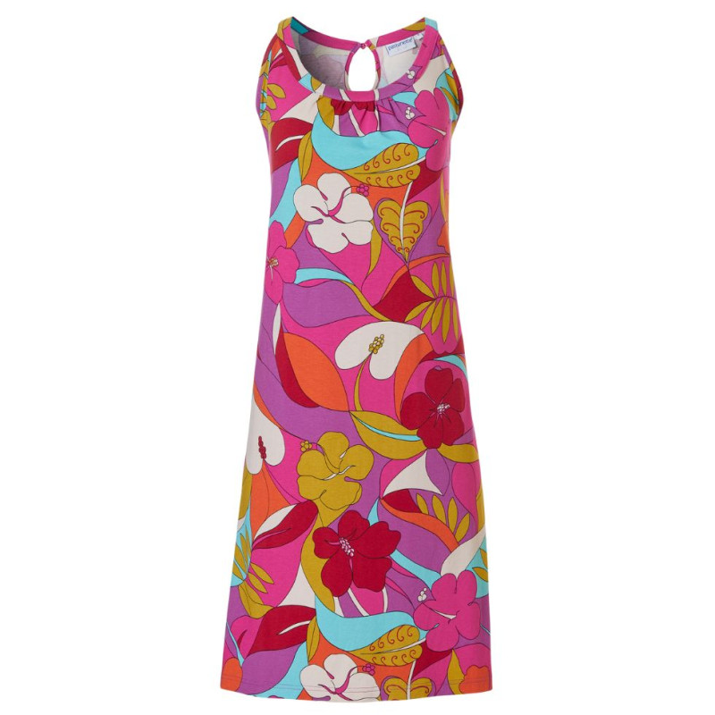 PA-16231-253-2- Abito in viscosa fantasia tropicale - Multicolor