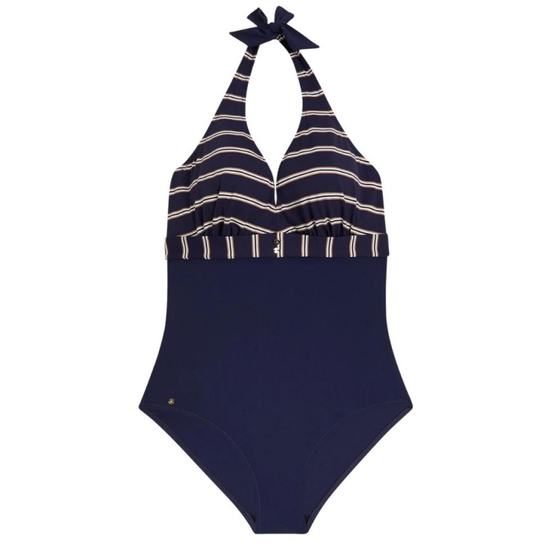 BF-64103-A27- Costume intero a triangolo con ferretto Tavolara - blu a righe bianche e lurex