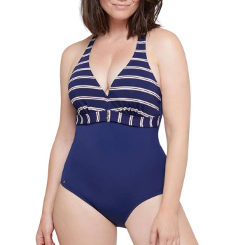 BF-64103-A27- Costume intero a triangolo con ferretto Tavolara - blu a righe bianche e lurex