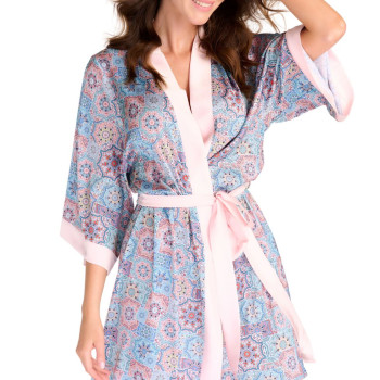 EN-M12/1 - Vestaglia Kimono corta in raso Honey - Blue print