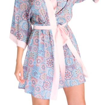 EN-M12/1 - Vestaglia Kimono corta in raso Honey - Blue print