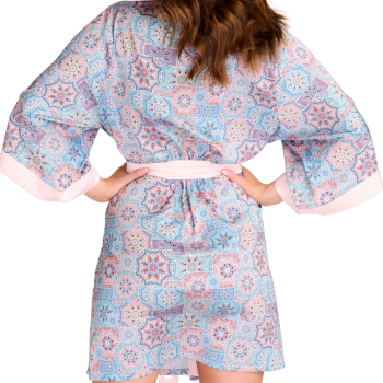 EN-M12/1 - Vestaglia Kimono corta in raso Honey - Blue print