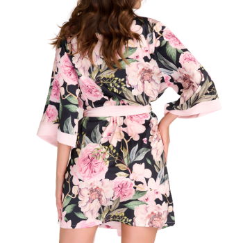 EN-M12/4 - Vestaglia Kimono corta in raso Honey - Wild Rose