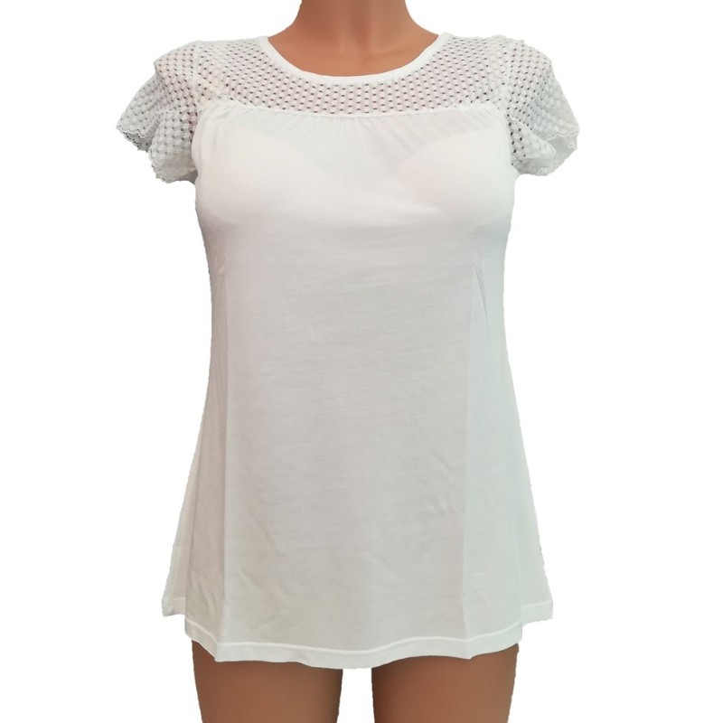 Maglietta pizzo traforato bianco Antonella