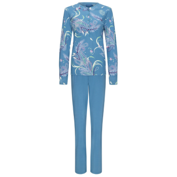 PA-20232-170-4 Pigiama serafino in cotone con pantalone lungo - azzurro floreale