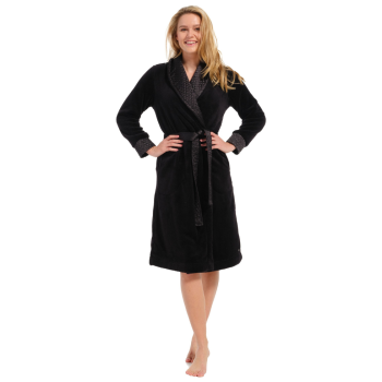 PA-75232-350-0- Vestaglia donna in coral con cintura - Nero