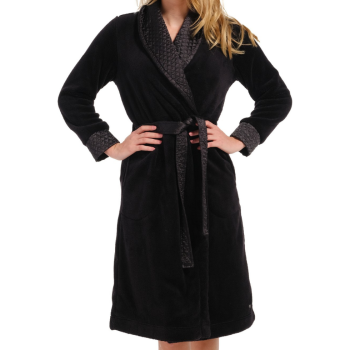 PA-75232-350-0- Vestaglia donna in coral con cintura - Nero