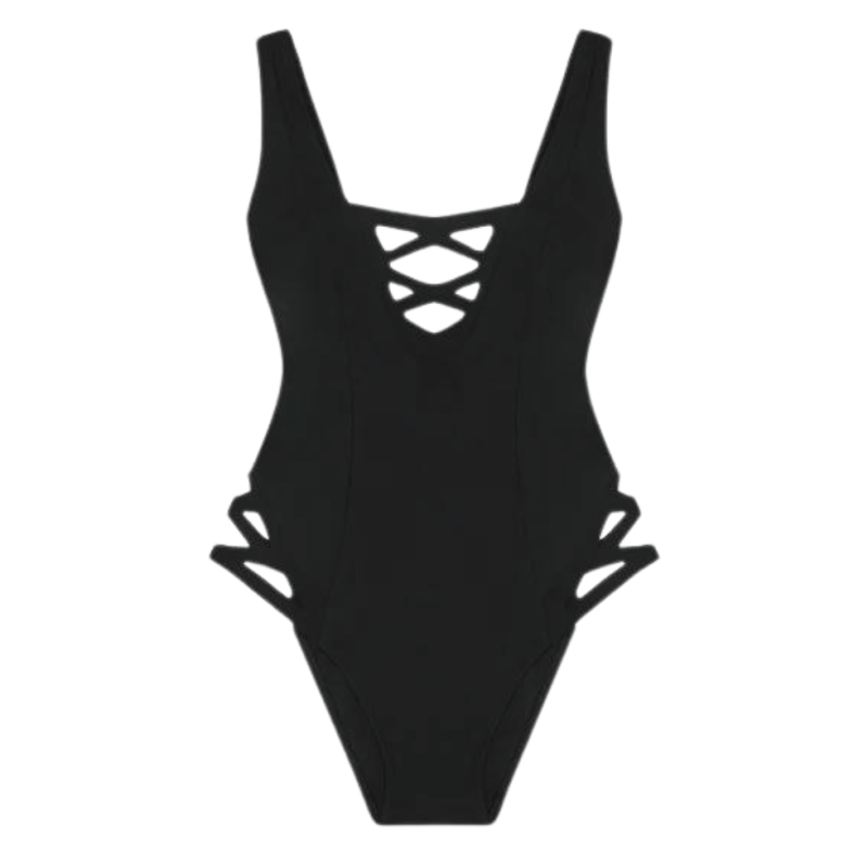 PDS-M1615239BLK- Costume Intero Dulcie taglio laser con incroci - nero