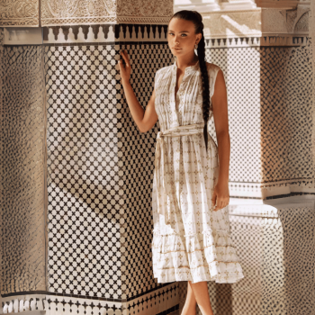 IC-24-017-Maxi Abito svasato Iris in cotone - bianco