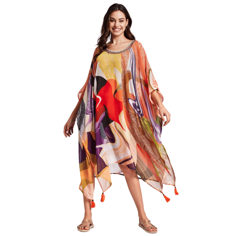 DB-24-120-Poncho Tango stampa astratta - multicolor