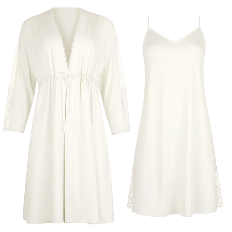 LIS-23410-23411-CE - Set 2 pezzi vestaglia Kimono e sottoveste Daydream - bianco avorio