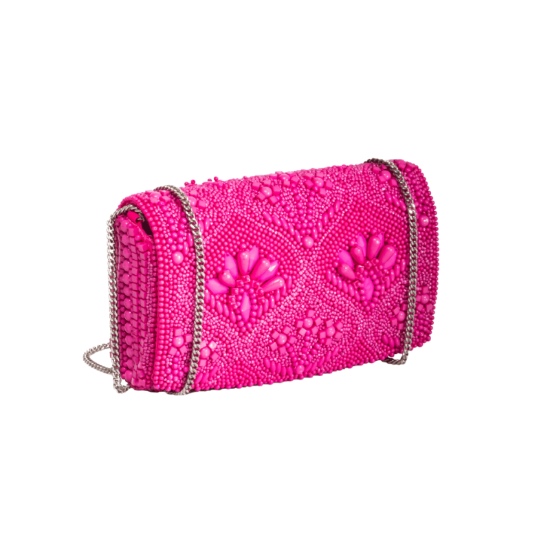 IC-24-B03FUCSIA-Borsa pochette Maya in perline - Fucsia