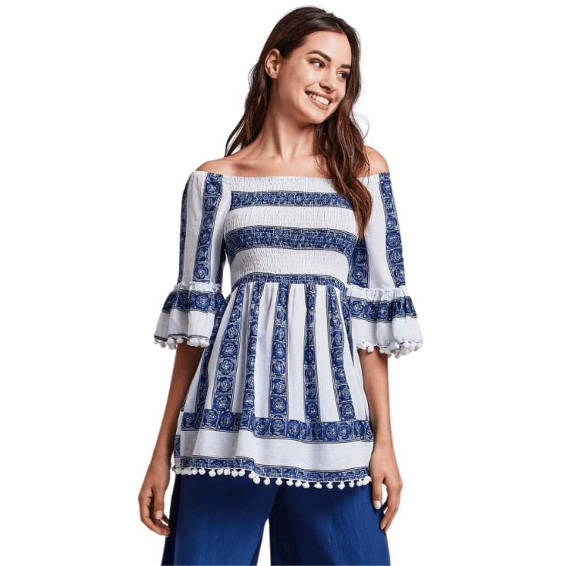 DB-24-047-Blusa in cotone Atena - bianco blu