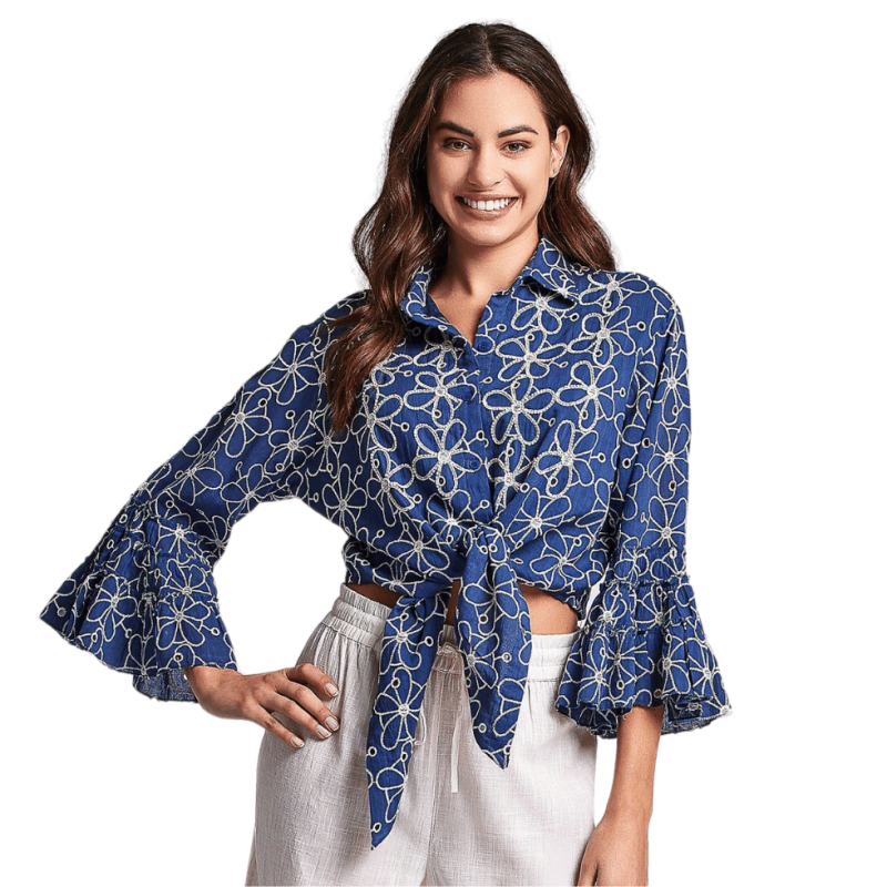 DB-24-064- Top camicia in cotone Fiji - Blu