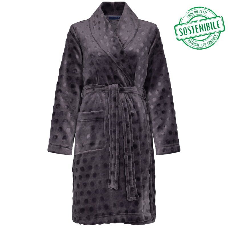 PA-70242-134-0- Vestaglia donna in pile di flanella- Dark grey