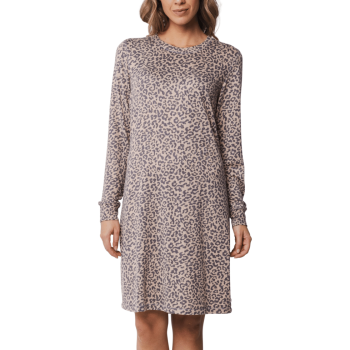 PA-10242-174-2- Camicia da notte manica lunga in morbido tessuto - Dark grey animalier