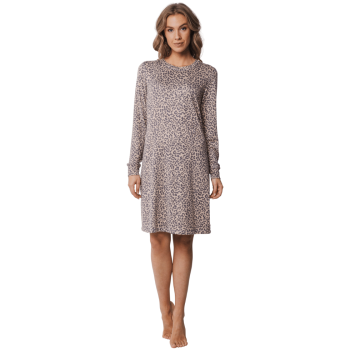 PA-10242-174-2- Camicia da notte manica lunga in morbido tessuto - Dark grey animalier