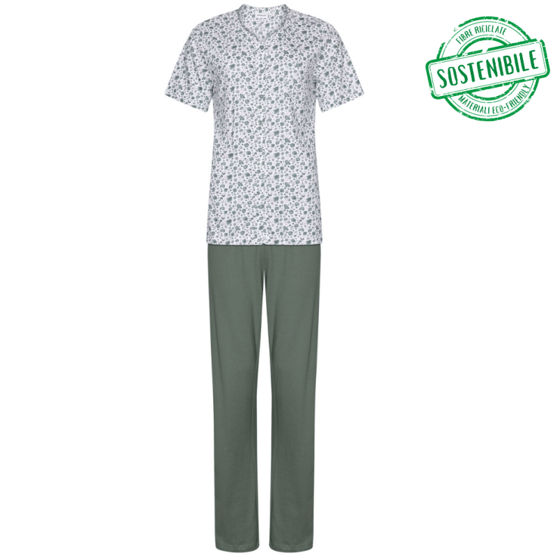 PA-121251-108-1 Pigiama serafino manica corta con pantalone lungo - verde