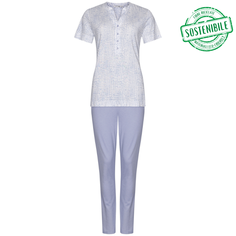 PA-121251-214-1 Pigiama serafino manica corta con pantalone lungo - azzurro