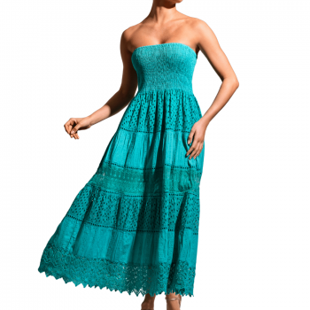 DB-25-022-GREEN-Abito svasato Gaia in cotone - Geen