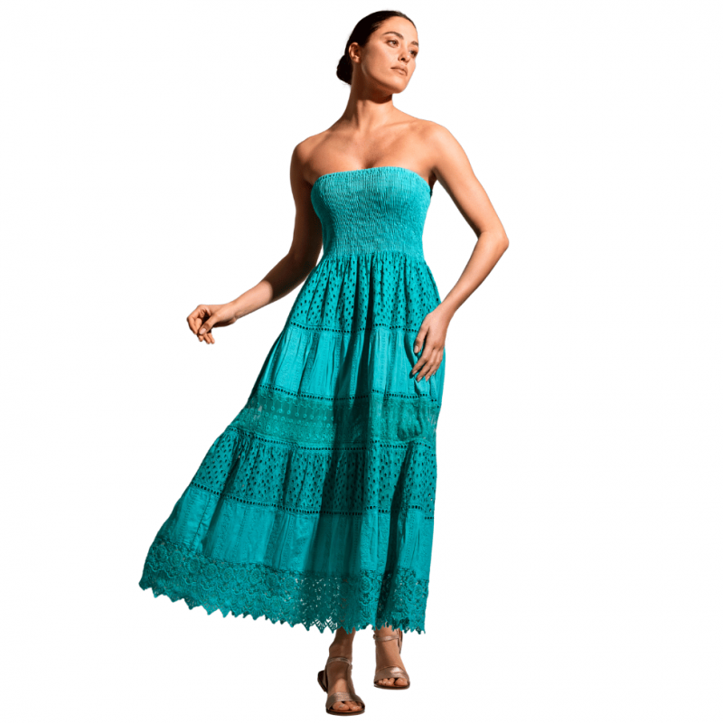 DB-25-022-GREEN-Abito svasato Gaia in cotone - Geen